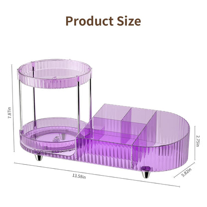 Makeup Organizer Countertop for Vanity, Rotating Perfume Tray with 5-compartment Cosmetic and Skincare Organizers, Multi-Purpose Desk Storage Makeup Brush Holder for Bathroom Bedroom Counter