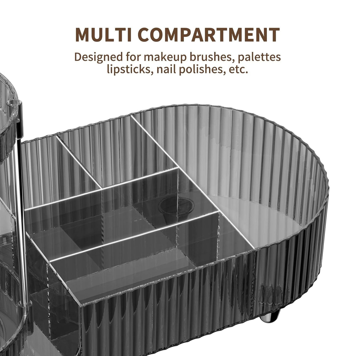 Makeup Organizer Countertop for Vanity, Rotating Perfume Tray with 5-compartment Cosmetic and Skincare Organizers, Multi-Purpose Desk Storage Makeup Brush Holder for Bathroom Bedroom Counter
