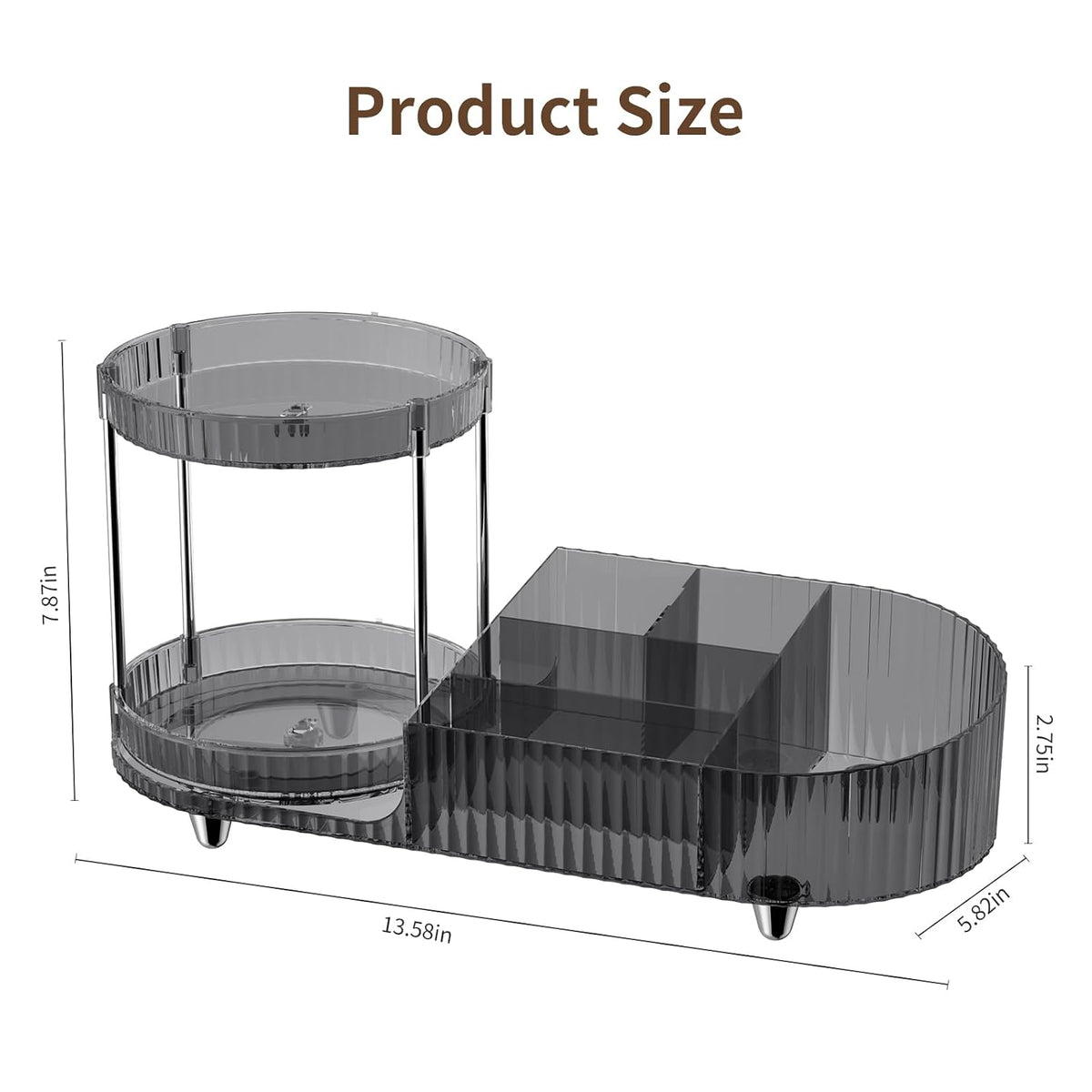 Makeup Organizer Countertop for Vanity, Rotating Perfume Tray with 5-compartment Cosmetic and Skincare Organizers, Multi-Purpose Desk Storage Makeup Brush Holder for Bathroom Bedroom Counter