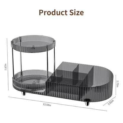 Makeup Organizer Countertop for Vanity, Rotating Perfume Tray with 5-compartment Cosmetic and Skincare Organizers, Multi-Purpose Desk Storage Makeup Brush Holder for Bathroom Bedroom Counter