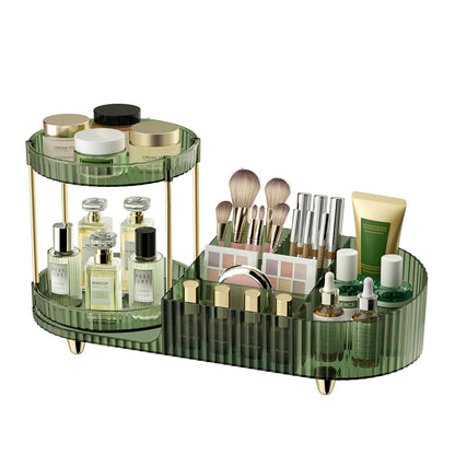 Makeup Organizer Countertop for Vanity, Rotating Perfume Tray with 5-compartment Cosmetic and Skincare Organizers, Multi-Purpose Desk Storage Makeup Brush Holder for Bathroom Bedroom Counter