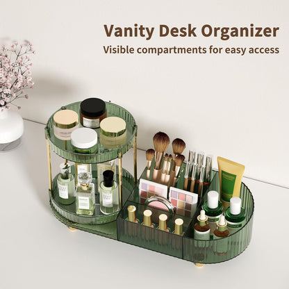 Makeup Organizer Countertop for Vanity, Rotating Perfume Tray with 5-compartment Cosmetic and Skincare Organizers, Multi-Purpose Desk Storage Makeup Brush Holder for Bathroom Bedroom Counter