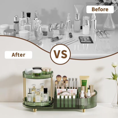 Makeup Organizer Countertop for Vanity, Rotating Perfume Tray with 5-compartment Cosmetic and Skincare Organizers, Multi-Purpose Desk Storage Makeup Brush Holder for Bathroom Bedroom Counter