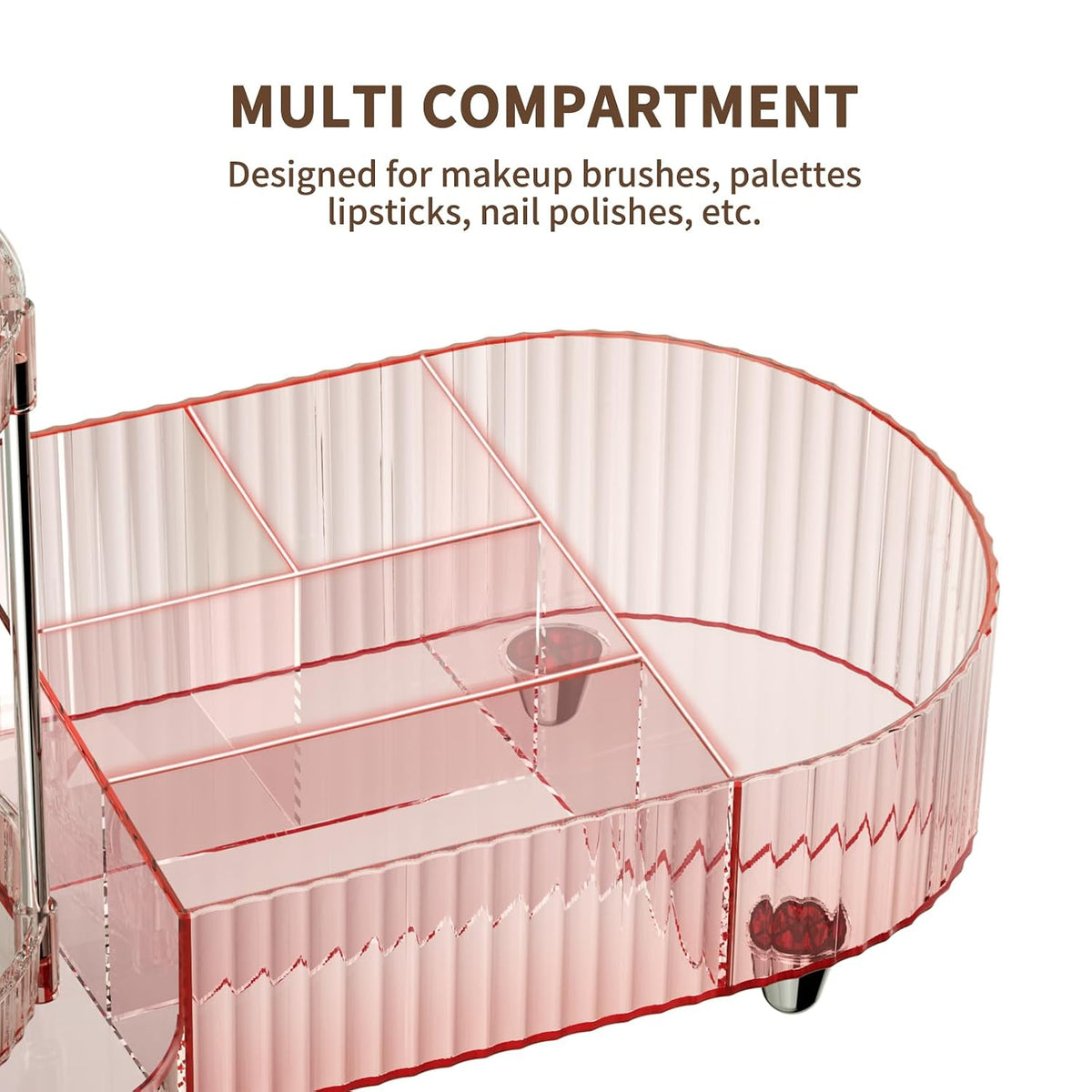 Makeup Organizer Countertop for Vanity, Rotating Perfume Tray with 5-compartment Cosmetic and Skincare Organizers, Multi-Purpose Desk Storage Makeup Brush Holder for Bathroom Bedroom Counter
