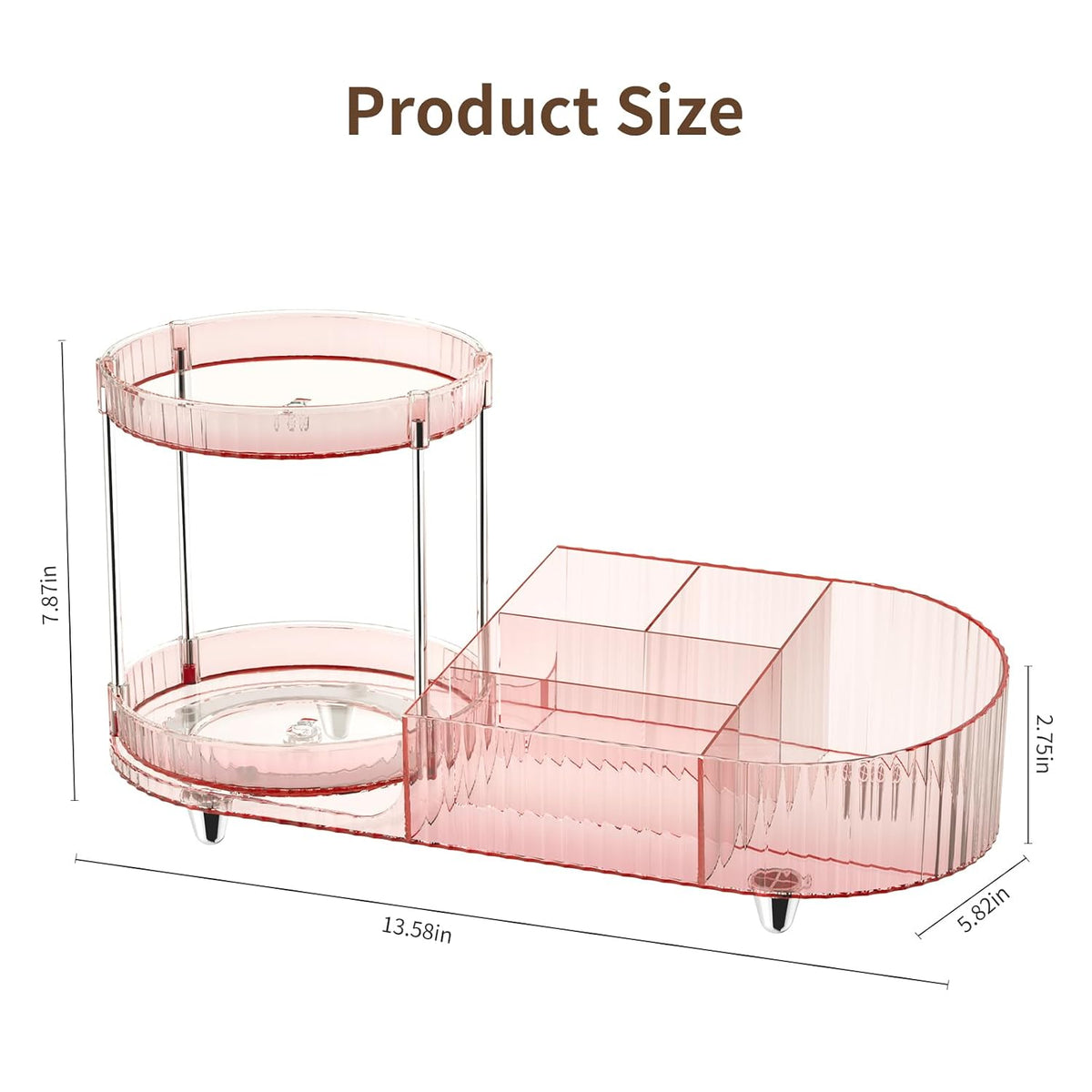 Makeup Organizer Countertop for Vanity, Rotating Perfume Tray with 5-compartment Cosmetic and Skincare Organizers, Multi-Purpose Desk Storage Makeup Brush Holder for Bathroom Bedroom Counter