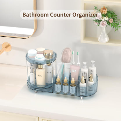 Makeup Organizer Countertop for Vanity, Rotating Perfume Tray with 5-compartment Cosmetic and Skincare Organizers, Multi-Purpose Desk Storage Makeup Brush Holder for Bathroom Bedroom Counter