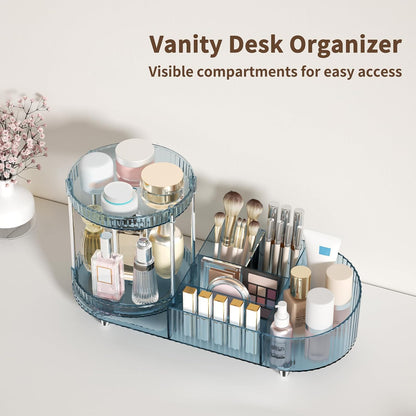 Makeup Organizer Countertop for Vanity, Rotating Perfume Tray with 5-compartment Cosmetic and Skincare Organizers, Multi-Purpose Desk Storage Makeup Brush Holder for Bathroom Bedroom Counter