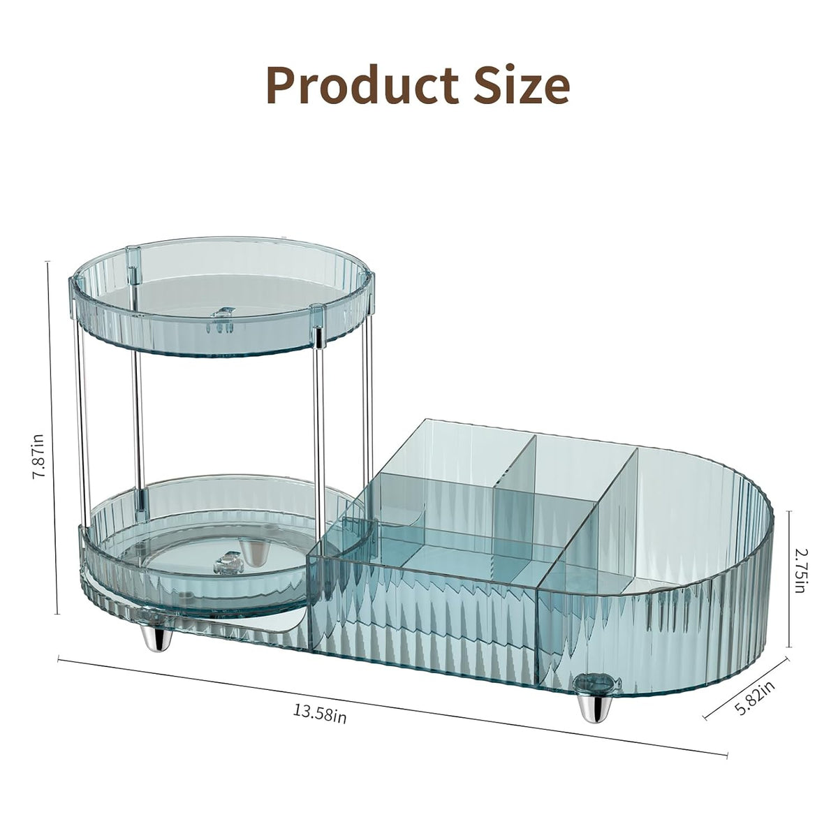 Makeup Organizer Countertop for Vanity, Rotating Perfume Tray with 5-compartment Cosmetic and Skincare Organizers, Multi-Purpose Desk Storage Makeup Brush Holder for Bathroom Bedroom Counter