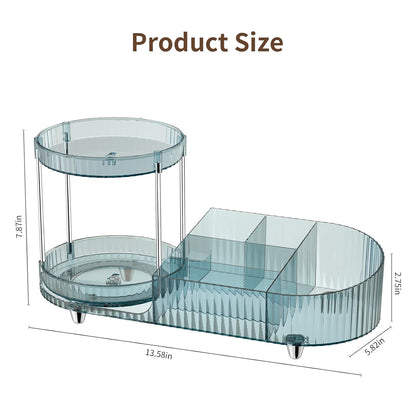 Makeup Organizer Countertop for Vanity, Rotating Perfume Tray with 5-compartment Cosmetic and Skincare Organizers, Multi-Purpose Desk Storage Makeup Brush Holder for Bathroom Bedroom Counter