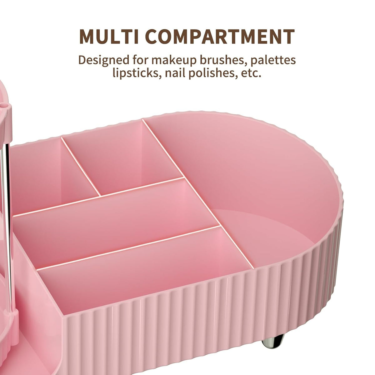 Makeup Organizer Countertop for Vanity, Rotating Perfume Tray with 5-compartment Cosmetic and Skincare Organizers, Multi-Purpose Desk Storage Makeup Brush Holder for Bathroom Bedroom Counter