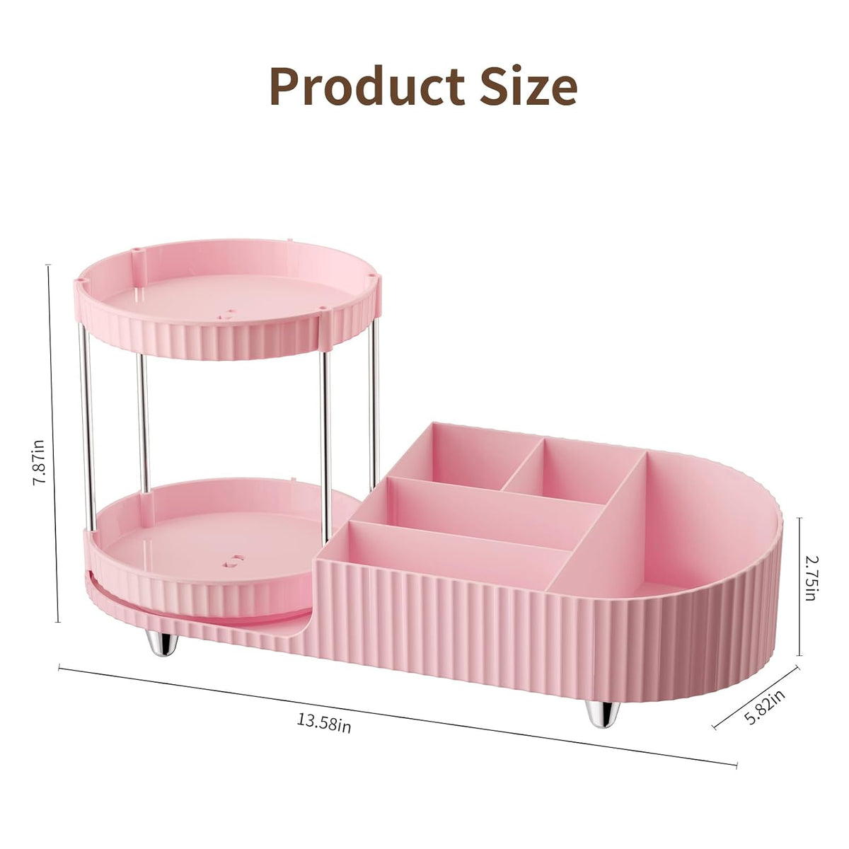 Makeup Organizer Countertop for Vanity, Rotating Perfume Tray with 5-compartment Cosmetic and Skincare Organizers, Multi-Purpose Desk Storage Makeup Brush Holder for Bathroom Bedroom Counter