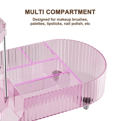 Makeup Organizer Countertop for Vanity, Rotating Perfume Tray with 5-compartment Cosmetic and Skincare Organizers, Multi-Purpose Desk Storage Makeup Brush Holder for Bathroom Bedroom Counter