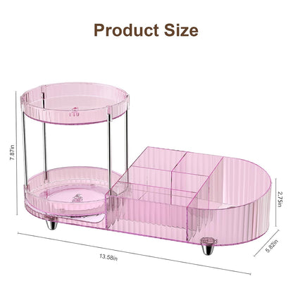 Makeup Organizer Countertop for Vanity, Rotating Perfume Tray with 5-compartment Cosmetic and Skincare Organizers, Multi-Purpose Desk Storage Makeup Brush Holder for Bathroom Bedroom Counter