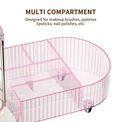 Makeup Organizer Countertop for Vanity, Rotating Perfume Tray with 5-compartment Cosmetic and Skincare Organizers, Multi-Purpose Desk Storage Makeup Brush Holder for Bathroom Bedroom Counter