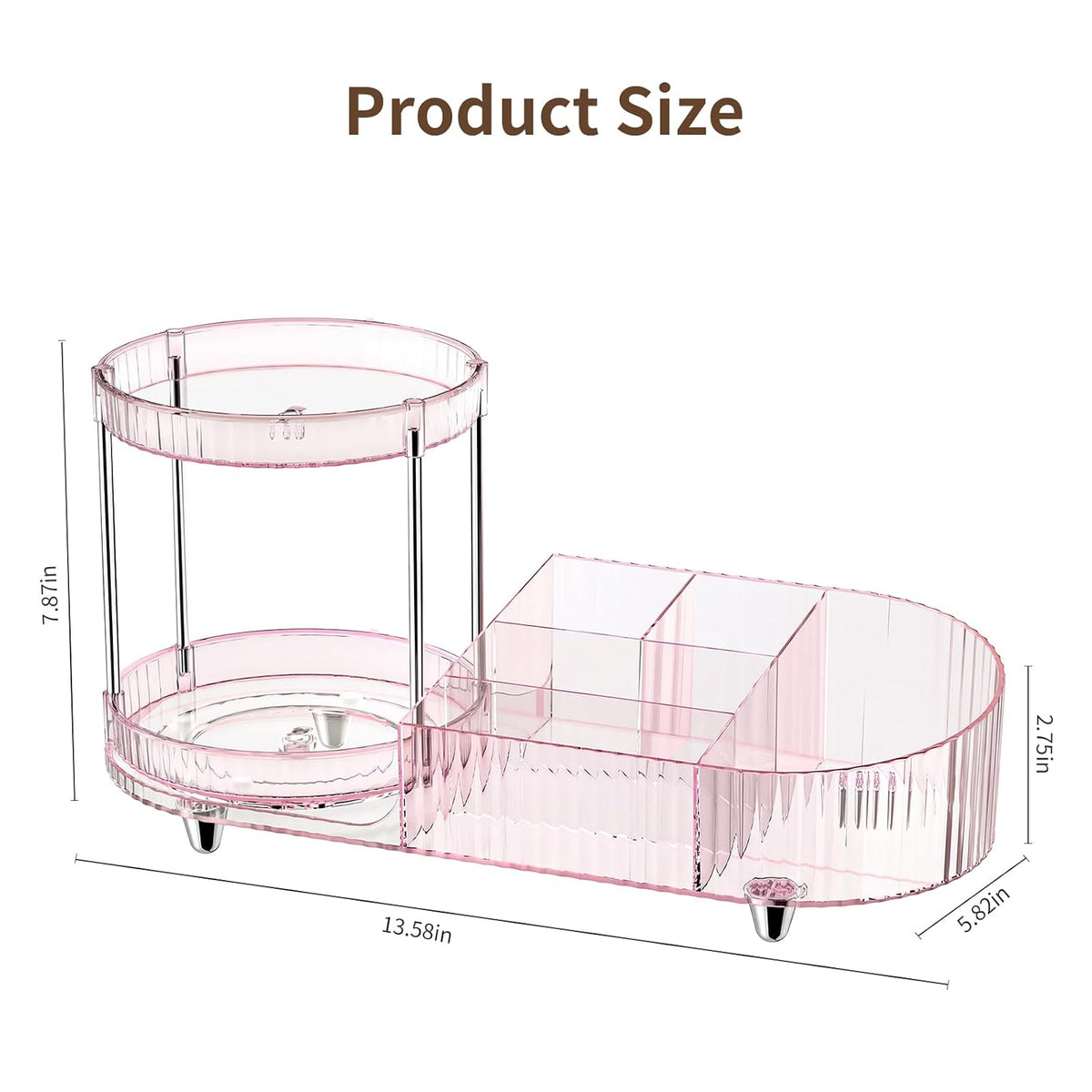 Makeup Organizer Countertop for Vanity, Rotating Perfume Tray with 5-compartment Cosmetic and Skincare Organizers, Multi-Purpose Desk Storage Makeup Brush Holder for Bathroom Bedroom Counter