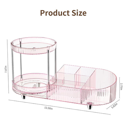 Makeup Organizer Countertop for Vanity, Rotating Perfume Tray with 5-compartment Cosmetic and Skincare Organizers, Multi-Purpose Desk Storage Makeup Brush Holder for Bathroom Bedroom Counter