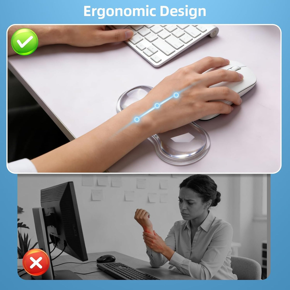 Mouse Wrist Rest Pad, Cool Gel Ergonomic Wrist Support with Non-Slip Base