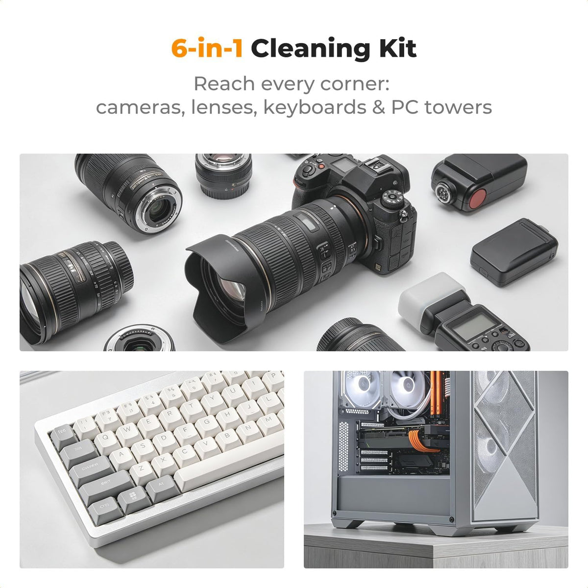 6-in-1 Keyboard Cleaning Brush Kit for Camera, Lens, PC,Black