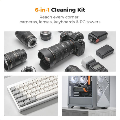 6-in-1 Keyboard Cleaning Brush Kit for Camera, Lens, PC,Black