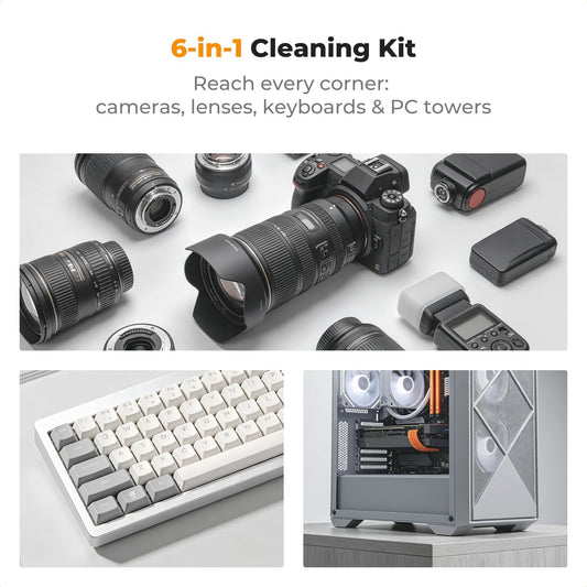 6-in-1 Keyboard Cleaning Brush Kit for Camera, Lens, PC,Black