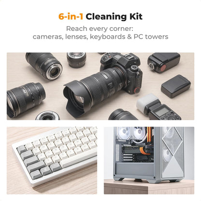 6-in-1 Keyboard Cleaning Brush Kit for Camera, Lens, PC,Black