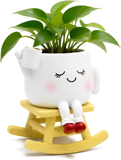 Rocking Chair Cute Face Planter Pot, Unique Succulent Plant Pots