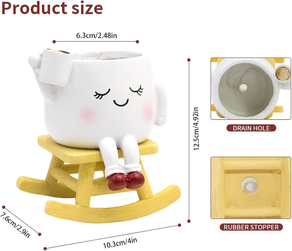 Rocking Chair Cute Face Planter Pot, Unique Succulent Plant Pots