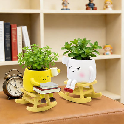Rocking Chair Cute Face Planter Pot, Unique Succulent Plant Pots