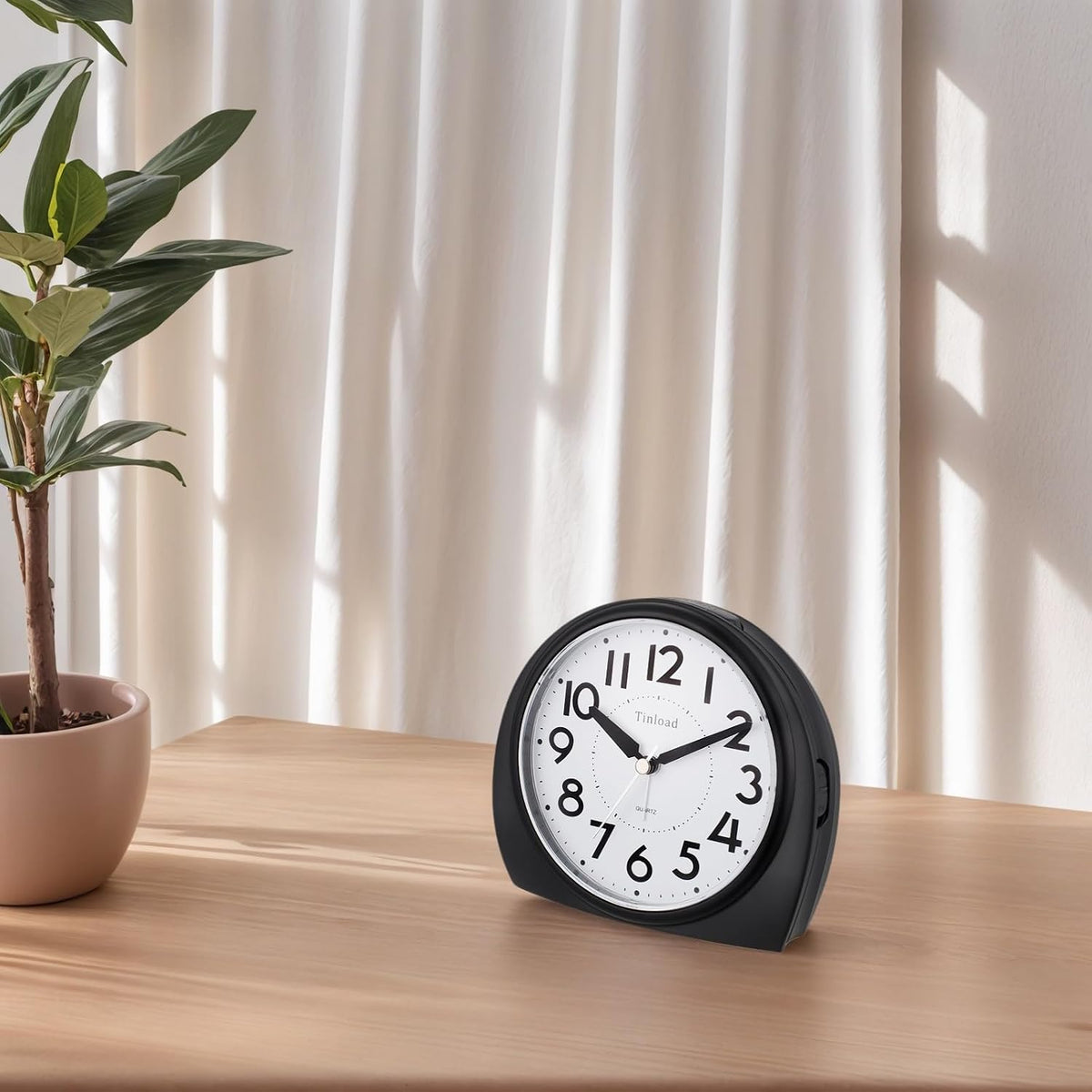 5.5" Large Analog Alarm Clock Silent Non Ticking, Gentle Wake, Beep Sounds, Increasing Volume, Battery Operated Snooze and Manual Light, Easy Set, Black (Best for Elder)