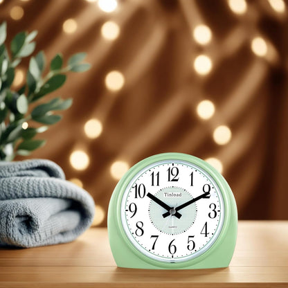 5.5" Large Analog Alarm Clock Silent Non Ticking, Gentle Wake, Beep Sounds, Increasing Volume, Battery Operated Snooze and Manual Light, Easy Set, Black (Best for Elder)