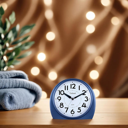 5.5" Large Analog Alarm Clock Silent Non Ticking, Gentle Wake, Beep Sounds, Increasing Volume, Battery Operated Snooze and Manual Light, Easy Set, Black (Best for Elder)