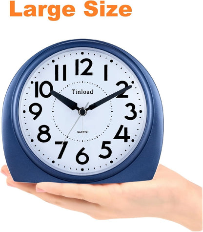 5.5" Large Analog Alarm Clock Silent Non Ticking, Gentle Wake, Beep Sounds, Increasing Volume, Battery Operated Snooze and Manual Light, Easy Set, Black (Best for Elder)