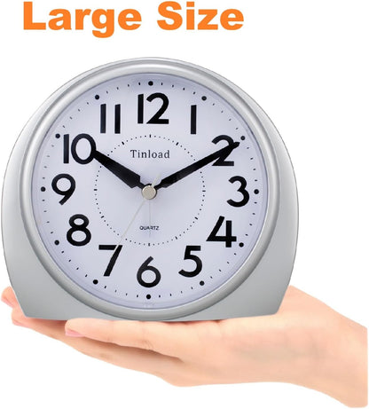 5.5" Large Analog Alarm Clock Silent Non Ticking, Gentle Wake, Beep Sounds, Increasing Volume, Battery Operated Snooze and Manual Light, Easy Set, Black (Best for Elder)
