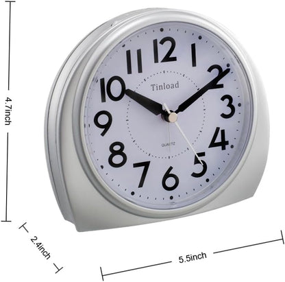 5.5" Large Analog Alarm Clock Silent Non Ticking, Gentle Wake, Beep Sounds, Increasing Volume, Battery Operated Snooze and Manual Light, Easy Set, Black (Best for Elder)