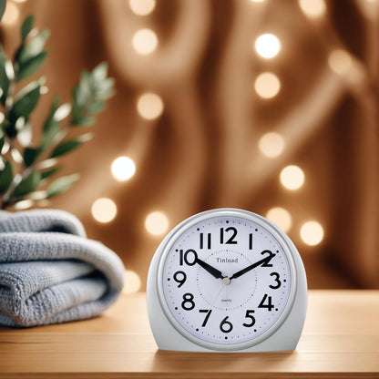5.5" Large Analog Alarm Clock Silent Non Ticking, Gentle Wake, Beep Sounds, Increasing Volume, Battery Operated Snooze and Manual Light, Easy Set, Black (Best for Elder)