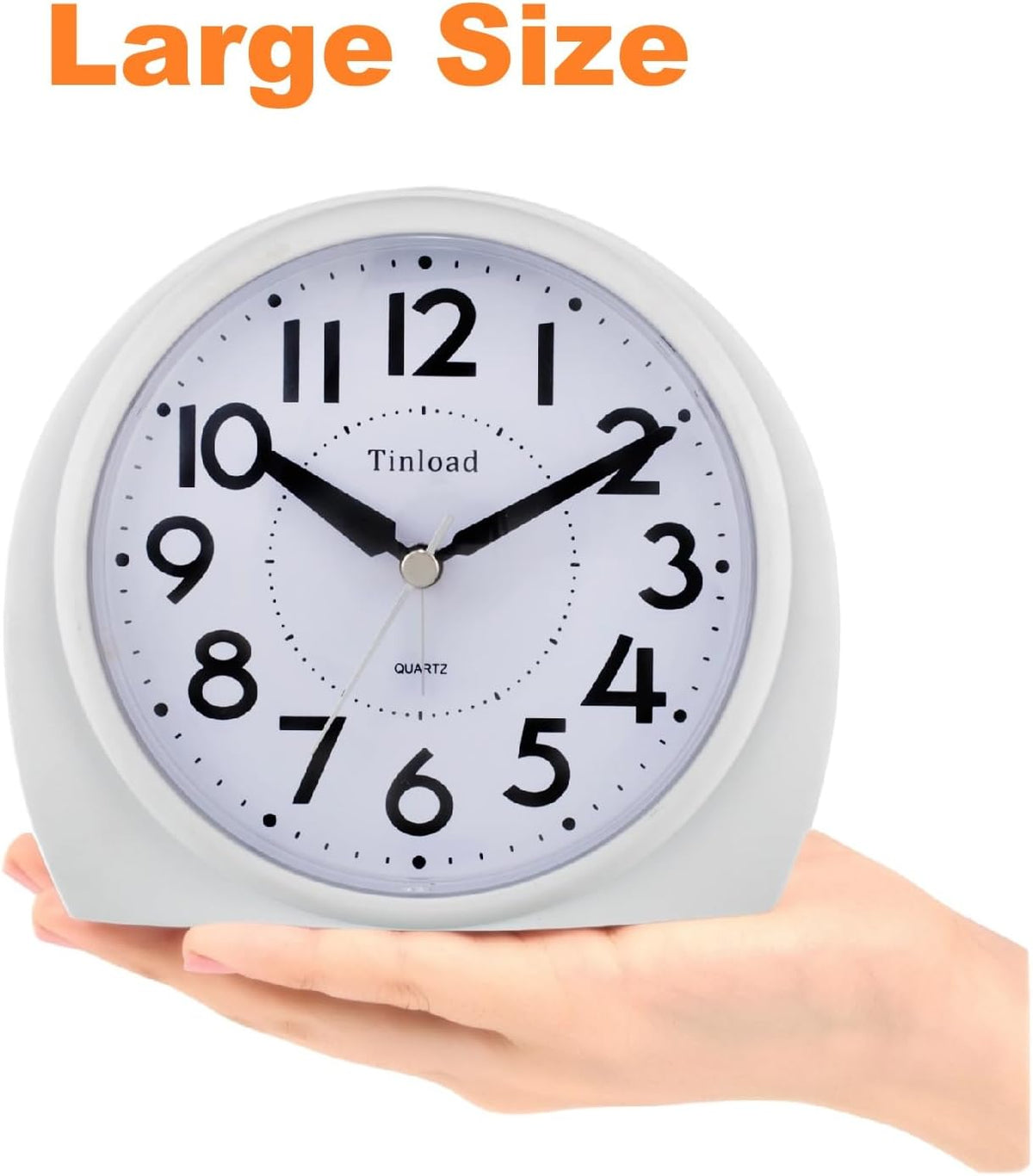 5.5" Large Analog Alarm Clock Silent Non Ticking, Gentle Wake, Beep Sounds, Increasing Volume, Battery Operated Snooze and Manual Light, Easy Set, Black (Best for Elder)