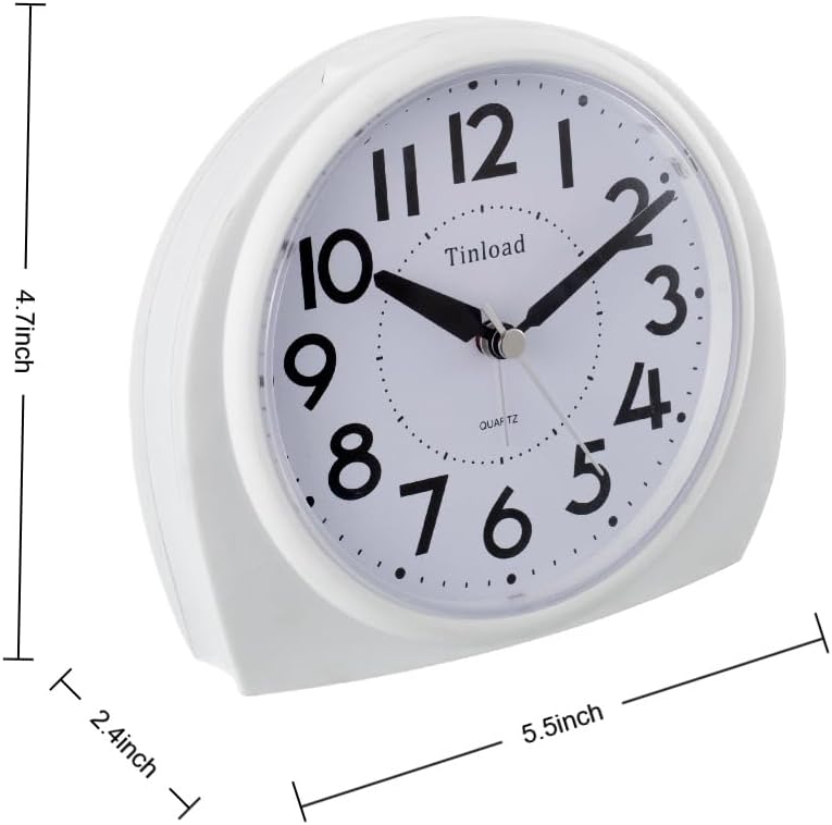 5.5" Large Analog Alarm Clock Silent Non Ticking, Gentle Wake, Beep Sounds, Increasing Volume, Battery Operated Snooze and Manual Light, Easy Set, Black (Best for Elder)