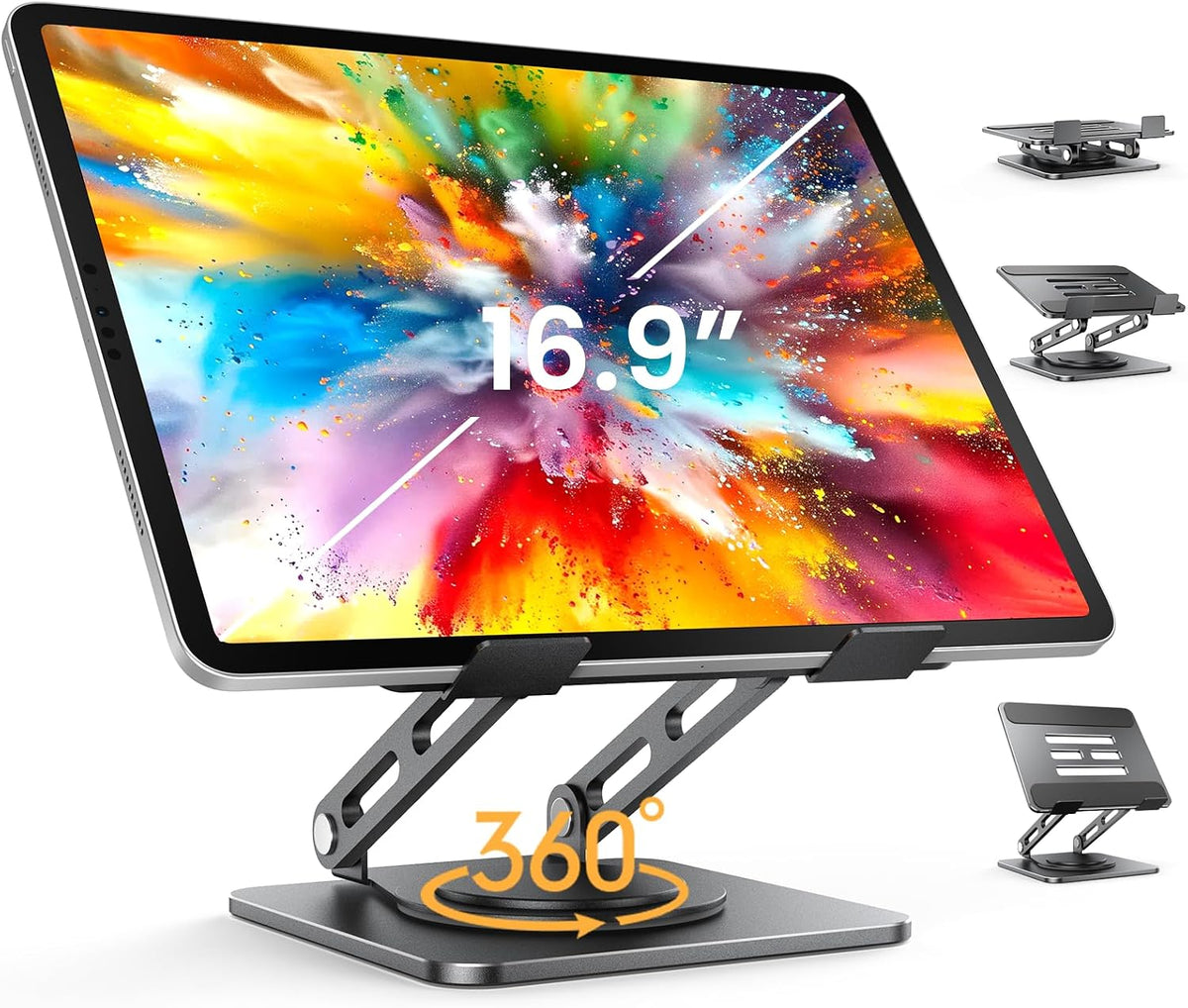Adjustable Tablet Stand, 360 Rotating iPad Stand with Heavy-Duty Base