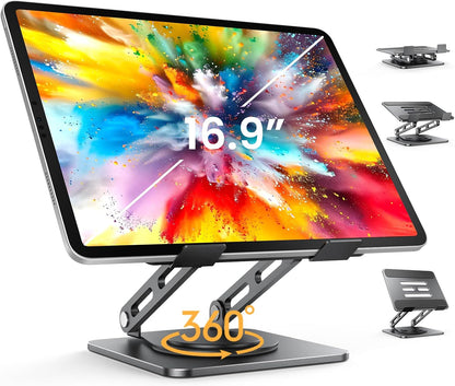 Adjustable Tablet Stand, 360 Rotating iPad Stand with Heavy-Duty Base