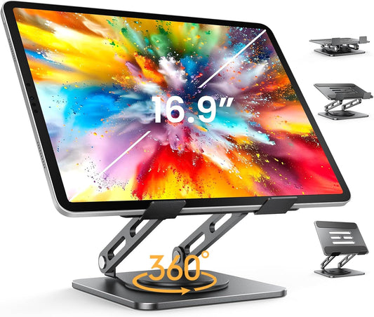 Adjustable Tablet Stand, 360 Rotating iPad Stand with Heavy-Duty Base