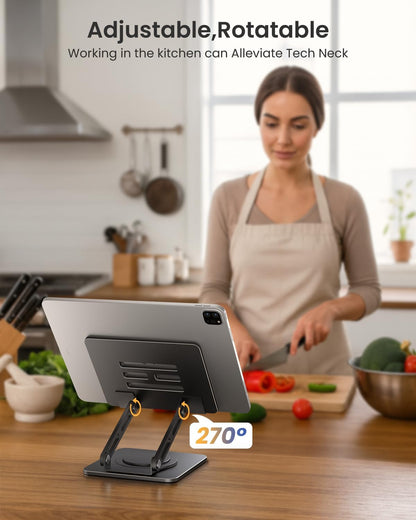 Adjustable Tablet Stand, 360 Rotating iPad Stand with Heavy-Duty Base