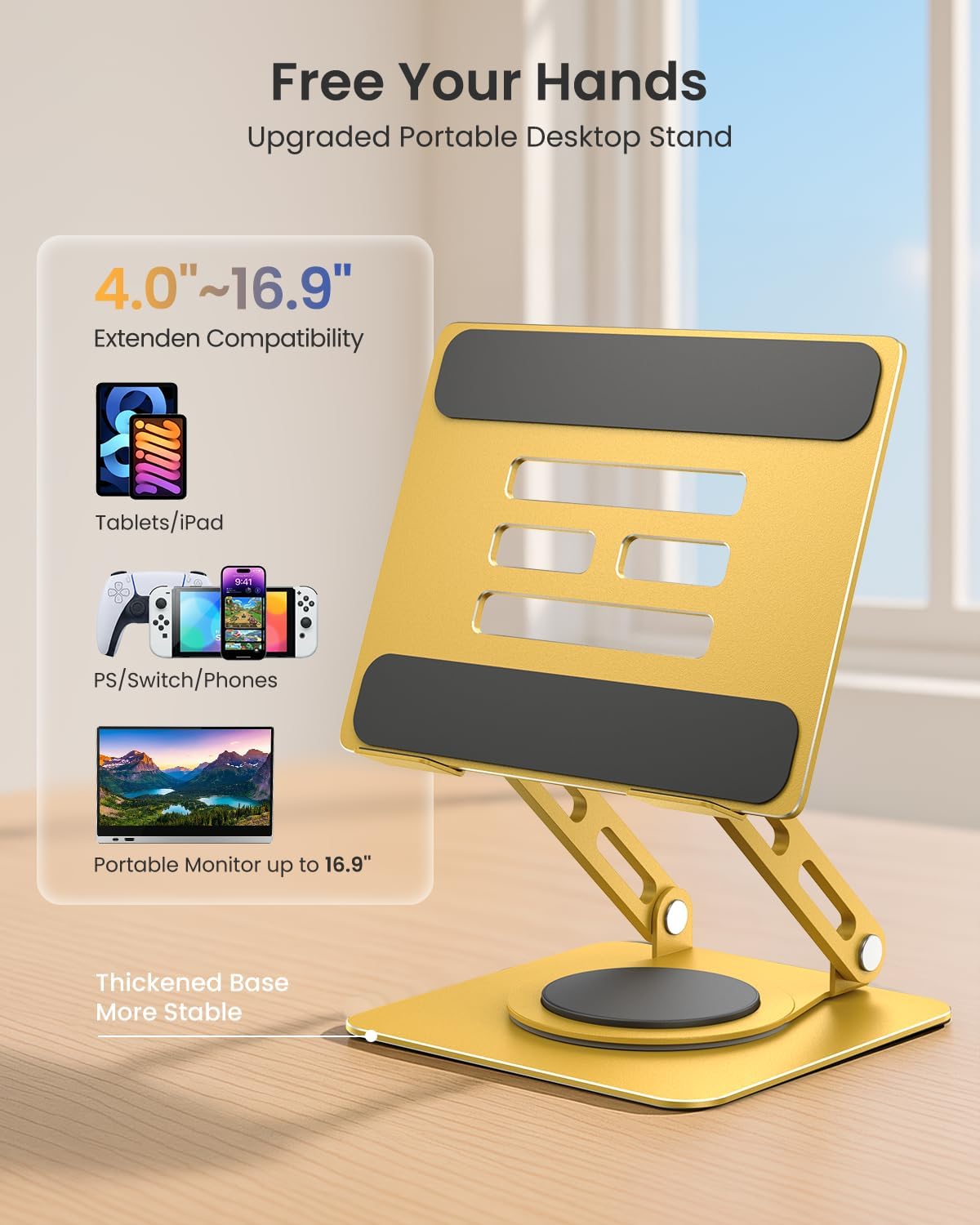 Adjustable Tablet Stand, 360 Rotating iPad Stand with Heavy-Duty Base