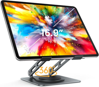 Adjustable Tablet Stand, 360 Rotating iPad Stand with Heavy-Duty Base