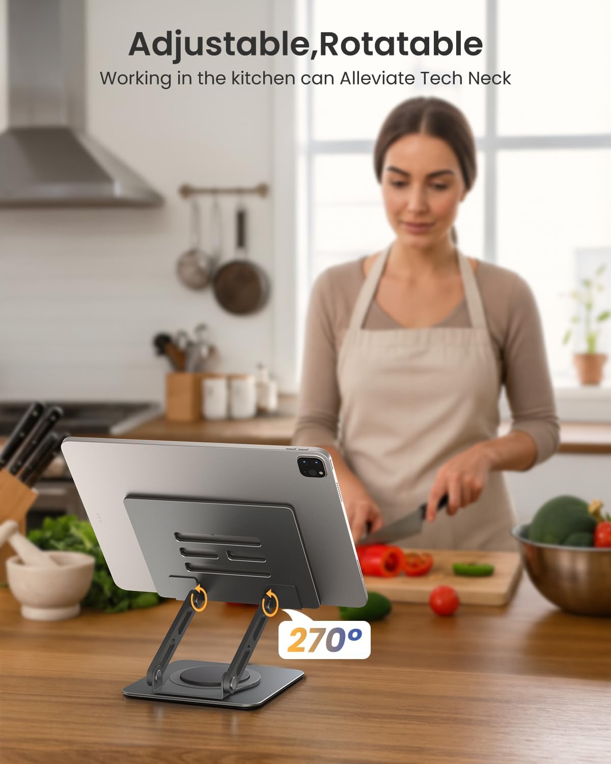 Adjustable Tablet Stand, 360 Rotating iPad Stand with Heavy-Duty Base