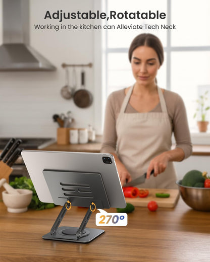 Adjustable Tablet Stand, 360 Rotating iPad Stand with Heavy-Duty Base