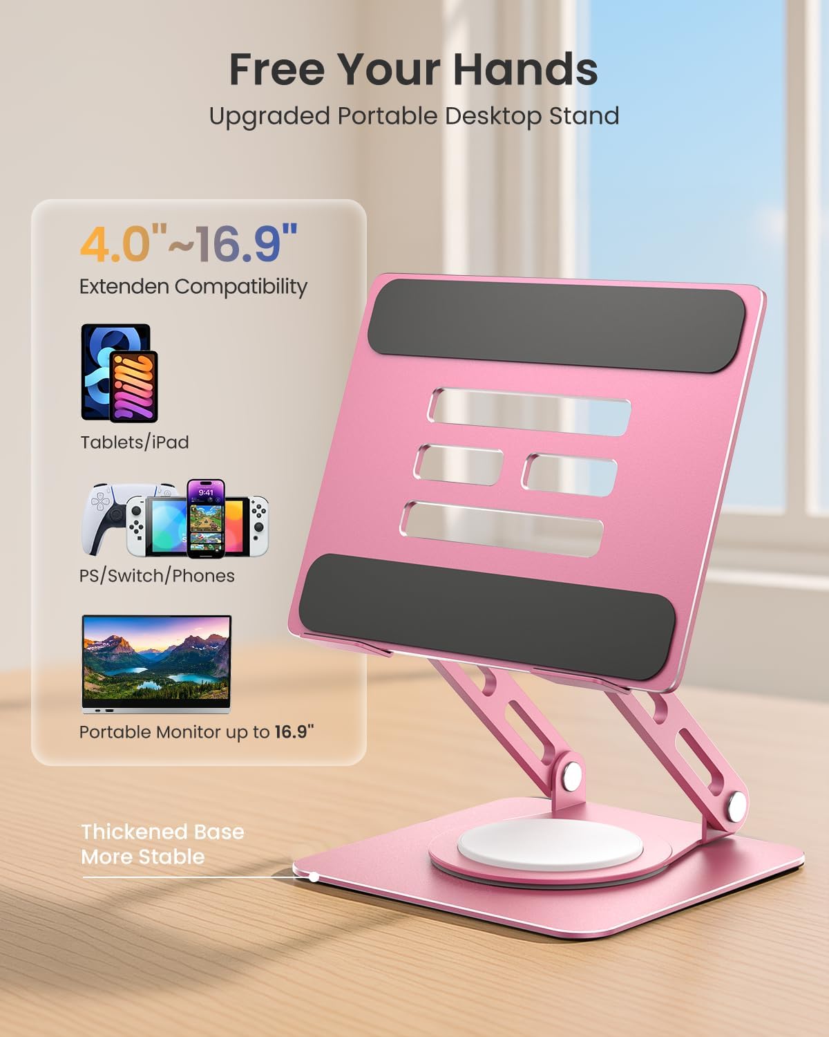 Adjustable Tablet Stand, 360 Rotating iPad Stand with Heavy-Duty Base