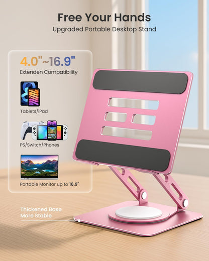 Adjustable Tablet Stand, 360 Rotating iPad Stand with Heavy-Duty Base