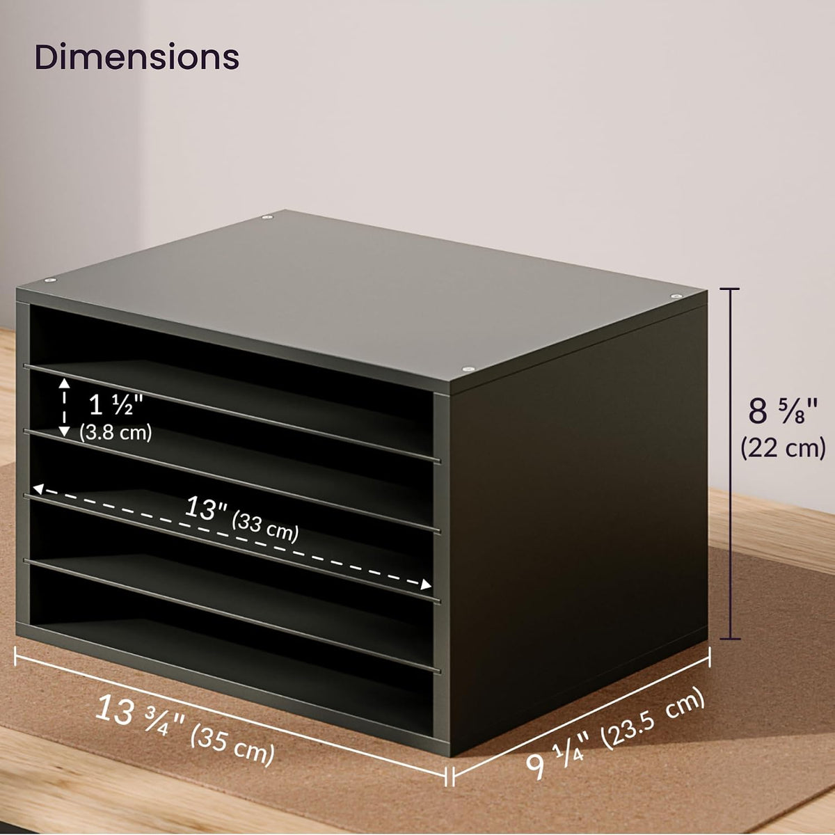 5 Tier Paper Organizer Letter Tray, Wood Desk File Organizer with Adjustable Shelves, Home Office School Letter/A4 Mail Sorter Magazine Holder - Black
