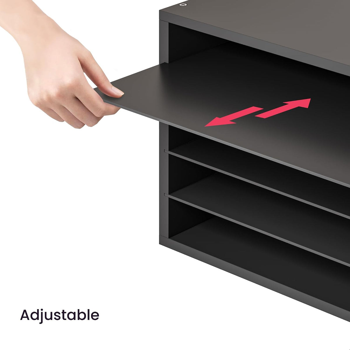 5 Tier Paper Organizer Letter Tray, Wood Desk File Organizer with Adjustable Shelves, Home Office School Letter/A4 Mail Sorter Magazine Holder - Black