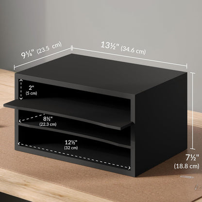 5 Tier Paper Organizer Letter Tray, Wood Desk File Organizer with Adjustable Shelves, Home Office School Letter/A4 Mail Sorter Magazine Holder - Black